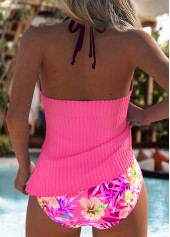 Mid Waisted Floral Print Hot Pink Tankini Set | thumb picture 