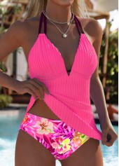 Mid Waisted Floral Print Hot Pink Tankini Set | thumb picture 