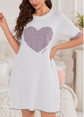Dusty Purple Heart Print Short Sleeve Round Neck Nightdress