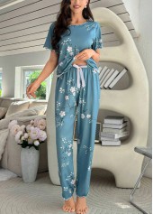 Peacock Blue Floral Print Lounge Top and Pants | thumb picture 