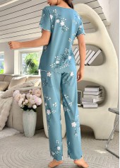 Peacock Blue Floral Print Lounge Top and Pants | thumb picture 