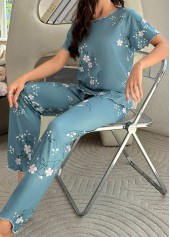 Peacock Blue Floral Print Lounge Top and Pants | thumb picture 