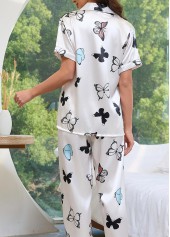 White Butterfly Print Short Sleeve Lounge Top and Pants | thumb picture 