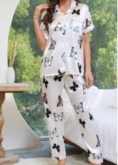White Butterfly Print Short Sleeve Lounge Top and Pants | thumb picture 
