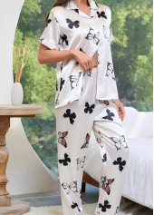 White Butterfly Print Short Sleeve Lounge Top and Pants | thumb picture 