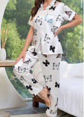White Butterfly Print Short Sleeve Lounge Top and Pants | thumb picture 