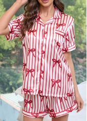 Red Striped Short Sleeve Lounge Top and Shorts