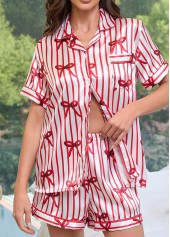 Red Striped Short Sleeve Lounge Top and Shorts | thumb picture 