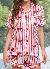 Red Striped Short Sleeve Lounge Top and Shorts | thumb picture 