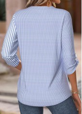Blue Striped 3/4 Sleeve Split Neck Shirt | thumb picture 