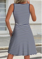 Navy Striped Sleeveless Round Neck Dress | thumb picture 