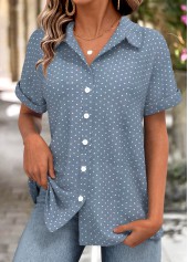 Dusty Blue Polka Dot Short Sleeve Shirt