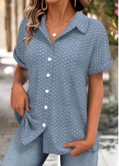 Dusty Blue Polka Dot Short Sleeve Shirt | thumb picture 