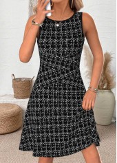 Black Plaid Sleeveless Round Neck Dress
