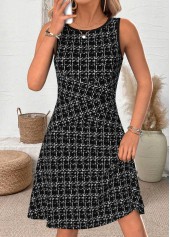 Black Plaid Sleeveless Round Neck Dress | thumb picture 