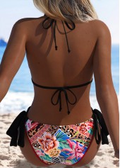 Mid Waisted Tropical Plants Print Red Bikini Set | thumb picture 