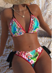 Mid Waisted Tropical Plants Print Red Bikini Set | thumb picture 