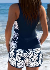 Mid Waisted Floral Print Navy Tankini Set | thumb picture 