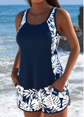 Mid Waisted Floral Print Navy Tankini Set | thumb picture 