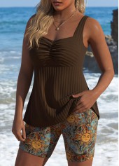 Mid Waisted Star Print Dark Coffee Tankini Set | thumb picture 