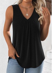 Black Sleeveless V Neck Tank Top