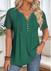 Blackish Green Short Sleeve Split Neck T Shirt | thumb picture 