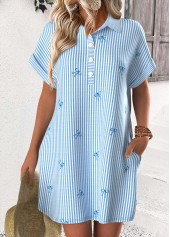 Light Blue Tummy Coverage Striped Short Shirt Collar Dress | thumb picture 