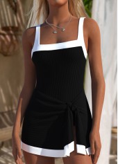 Black Square Neck One Piece Swimdress