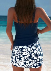 Mid Waisted Tropical Plants Print Navy Tankini Set | thumb picture 