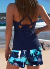 Mid Waisted Tropical Plants Print Navy Tankini Set | thumb picture 