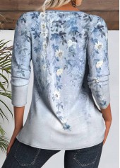 Light Blue Floral Print Long Sleeve T Shirt | thumb picture 