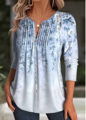 Light Blue Floral Print Long Sleeve T Shirt | thumb picture 