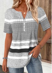 Light Grey Marl Striped Short Sleeve T Shirt