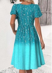 Cyan Ombre Short Sleeve Round Neck Dress | thumb picture 
