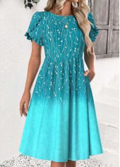 Cyan Ombre Short Sleeve Round Neck Dress | thumb picture 