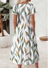 Multi Color Leaf Print Short Sleeve Round Neck Dress | thumb picture 