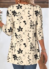 Beige Leaf Print 3/4 Sleeve Light Cardigan | thumb picture 