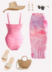 Floral Print Pink One Piece Swimwear and Skirt | thumb picture 