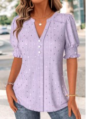Light Purple Short Sleeve Split Neck Blouse