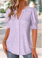 Light Purple Short Sleeve Split Neck Blouse | thumb picture 