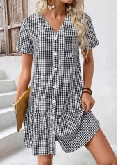Black Plaid Short Sleeve V Neck Dress | thumb picture 