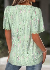 Light Green Geometric Print Short Sleeve Split Neck Blouse | thumb picture 