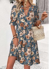 Multi Color Floral Print Half Sleeve Split Neck Dress | thumb picture 