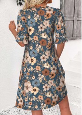 Multi Color Floral Print Half Sleeve Split Neck Dress | thumb picture 