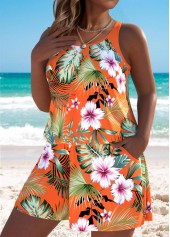 Floral Print Orange One Piece Swimwear