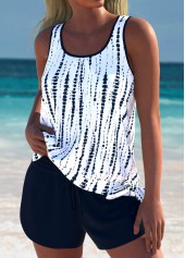 Mid Waisted Tie Dye Print Navy Tankini Set