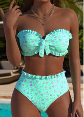 Mid Waisted Ditsy Floral Print Mint Green Bikini Set