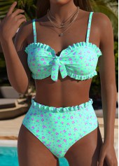Mid Waisted Ditsy Floral Print Mint Green Bikini Set | thumb picture 