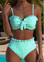 Mid Waisted Ditsy Floral Print Mint Green Bikini Set | thumb picture 
