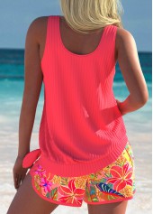 Mid Waisted Tropical Plants Print Hot Pink Tankini Set | thumb picture 